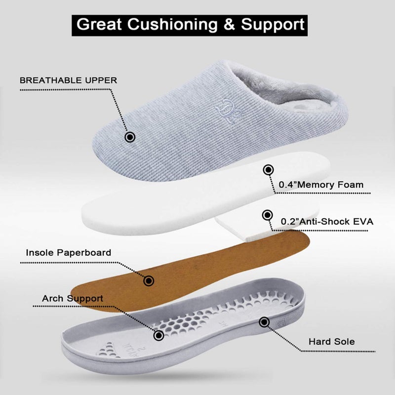 DL Womens Memory Foam Slippers, Cozy Slip on House Slippers For Women Indoor Outdoor, Comfy Women's Bedroom Slippers Warm Soft Flannel Lining Home Slippers Size 9-10 Grey - Image 3